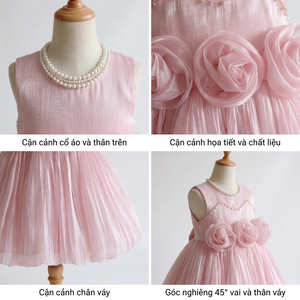 Robe de princesse lumineuse personnalisée pour bébés filles, rose poudré, col perlé, rosette 3D, tulle plissé, pour mariage ou baptême - Product Image 4