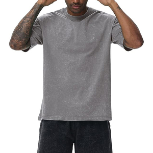 Oversized Blue Cotton <b>T</b>-<b>Shirt</b> Men's Casual Short Sleeve O-Neck Solid Color Jersey Knitted Plain Dyed Fit - Product Image 4