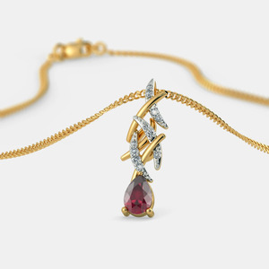 Yellow Gold <b>Ruby</b> Teardrop Lab Grown Diamond Leaf Pendant <b>Necklace</b> - Product Image 3