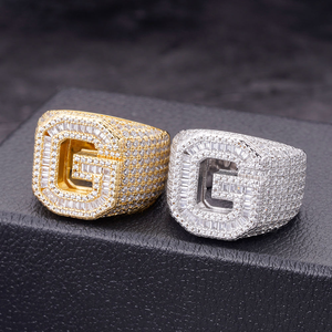 Anillo de Moissanita con Inicial G, Anillo de Banda con Incrustaciones de Diamantes, Joyería de Lujo Estilo Hip Hop, Anillo con Letra Pavé para Hombre y Mujer, Regalo - Product Image 4