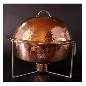 Plat à chafing en cuivre martelé fait main avec support, chauffe-plats rond pour buffet, idéal pour l'hôtellerie et la restauration. - Product Image 6