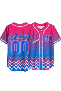 เสื้อเบสบอลไล่เฉดสีแบบกำหนดเอง สีเขียวอมน้ำเงิน สีแดงเลือดหมู ลายพวงหรีด ลายเชฟรอน ปรับแต่งชื่อและหมายเลขได้ ติดกระดุมทั้งตัว ชุดยูนิฟอร์มทีม - Product Image 2