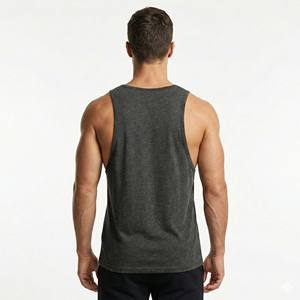 Débardeur de sport pour homme gris anthracite chiné, sans manches, pour entraînement, vêtement de fitness minimaliste en coton/bambou à séchage rapide, vente en gros - Product Image 5