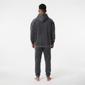 Conjunto de Sudadera con Capucha y Pantalones Deportivos Oversize para Hombre, Color Carbón, con Lavado Ácido, Hombros Caídos, Bolsillo Canguro y Cordón Ajustable, Estilo Casual de Dos Piezas - Product Image 4