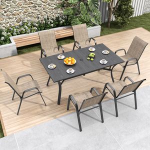Set di 6 Sedie da Pranzo da Esterno con Seduta Larga Ergonomica, Capacità di 350 Libbre per Sedia, Tessuto Teslin Impermeabile e Resistente alla Ruggine - Product Image 1