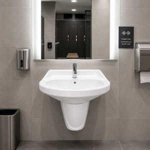 Lavabo Redondo de Pared Ecológico Oliva con Medio Pedestal para Hospital, Villa, Apartamento u Oficina - Product Image 5