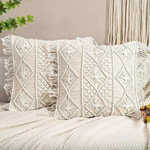 Embroidery Boho Macrame Cushion <b>Cover</b> Handmade Square <b>Throw</b> Pillow <b>Cover</b> for Bed, <b>Sofa</b>, Couch Home Décor 16x16 Inch - Product Image 6