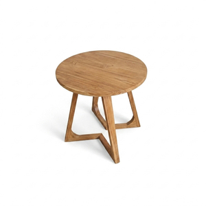 Mesa de Centro Redonda Helix de Madera de Teca Sólida, Elegante y Moderna, Acabado Natural, para Sala de Estar, Cafetería y Mobiliario de Hostelería - Product Image 1