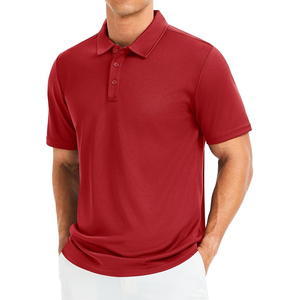 Polo de manga corta rojo para hombre, de algodón piqué, con botones, informal, de punto, color sólido, transpirable, corte regular. - Product Image 1