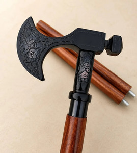 Hacha de Latón Antigua Hecha a Mano con Mango de Madera Esculpida, Madera Maciza, Estilo Vikingo Medieval, Ligera, Pintada a Mano, Decorativa, para Caballero, OEM - Product Image 5