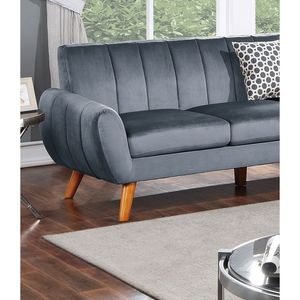 Set Divano Sezionale Contemporaneo 2 Pezzi in Velluto Grigio Scuro per Soggiorno, Divano a Sinistra e Loveseat a Destra con Pouf a Cuneo - Product Image 5