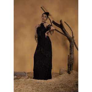 High End Women Halter Neck | Mermaid Gown Floor Length } Full Embroidery Black Bead Evening Dress | Stylish Wedding | Party Wear - Product Image 1