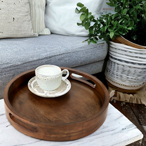 Bandeja de servicio de madera de acacia con asas, bandeja decorativa de melamina acrílica para el desayuno en la cama, sala de estar, uso de mesa de café - Product Image 2