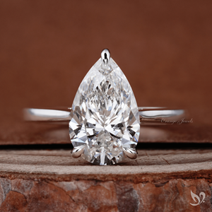Anillo de Compromiso Solitario con Diamante Cultivado en Laboratorio de 3 Quilates, Corte Pera, Oro Blanco de 10k, Certificado IGI, Regalo de Lujo para Boda o Aniversario - Product Image 1