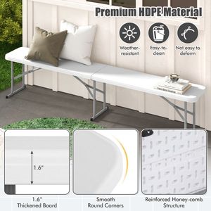 Panca Pieghevole in Plastica da 6 Piedi con Maniglia per il Trasporto, Ideale per Picnic, Campeggio, Sala da Pranzo e Uso in Patio - Product Image 6
