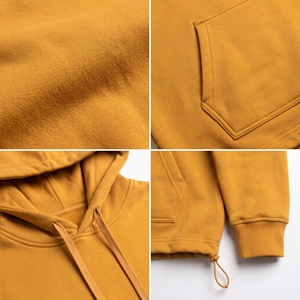 Sweat à capuche oversize pour homme en tissu éponge épais 100% coton jaune moutarde, style streetwear décontracté, avec ourlet réglable - Product Image 5