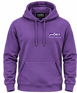 Index Sportswear Men's Purple <b>Hooded</b> <b>Fleece</b> Sweatshirt Regular Fit Front Logo Pocket Casual Pullover Autumn Wear - Product Image 1