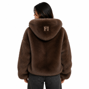 Veste unisexe en fausse fourrure à fermeture éclair avec logo brodé, texture douce, manches longues, sweat à capuche en molleton de coton pour homme, vente en gros - Product Image 3