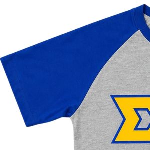 Chemise Premium à Manches Courtes Col Rond Gris Bleu Royal Or SGRho Opp Sleeve avec Motif Lettres Grecques Style Raglan Décontractée pour Fraternité - Product Image 3