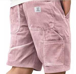Shorts en velours côtelé pour homme, taille mi-haute, cordon élastique, style décontracté avec poches, 100% coton, tissu respirant tissé - Product Image 1