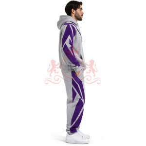 Conjunto Deportivo para Hombre, Gris Morado con Estampado Geométrico, Sudadera con Capucha y Pantalones, Ropa Casual de Manga Larga, Estilo Invernal - Product Image 2