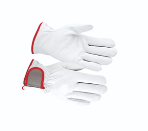 Gants de sécurité en cuir blanc personnalisés OEM écologiques, longueur poignet, avec bordure rouge, unisexes, à doigts complets, pour le travail, marque privée - Product Image 1