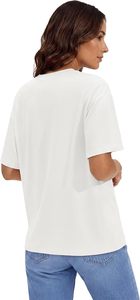 Haut court blanc à col en V et manches courtes pour femme, coupe classique, en coton tricoté, couleur unie, respirant, écologique, séchage rapide - Product Image 4