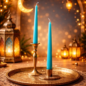 Juego de Velas Cónicas Turquesa Celestial Glow Hechas a Mano, Sin Humo, Sin Aroma, para Celebraciones de Ramadán/Eid, Bodas y Eventos Especiales - Product Image 1