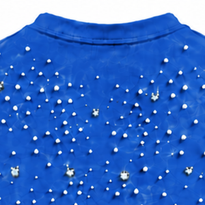 T-shirt unisexe bleu royal orné de perles, manches courtes, col rond, tee-shirt tendance avec perles décoratives pour un style décontracté - Product Image 4