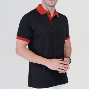 เสื้อโปโลชายสีดำ คอปกและปลายแขนสีแดง แขนสั้น สไตล์ลำลอง ผ้าถักเนื้อพิเก้ สีพื้น ระบายอากาศได้ดี - Product Image 2
