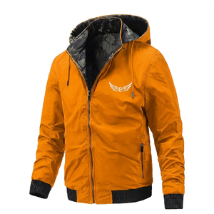 Men's <b>Black</b> Hooded Jacket With <b>Wing</b> Logo Zipper Casual Windproof Autumn Wear - Product Image 2