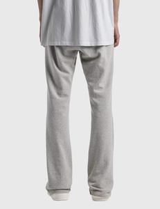 Men's Grey Acid Wash Straight Flare Fleece Midweight Knitted Casual <b>Wide</b> <b>Leg</b> Sweatpants - Product Image 5