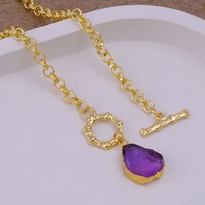 Collier en améthyste brute naturelle, pierre de naissance de février, tendance pour la vie quotidienne, plaqué or, quartz violet brut, pendentif de guérison, bijoux - Product Image 3