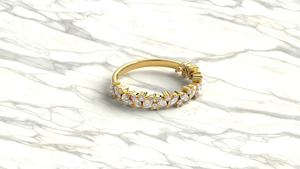 Elegant 18K Gold Marquise Round Diamond Flower Ring Floral Cluster Band Unique Stackable Ring Eternity Ring Jewelry for Women - Product Image 3