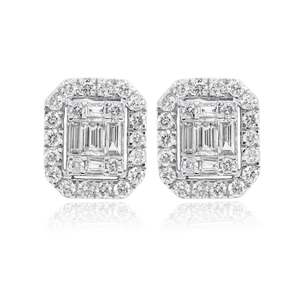 0.75 CT <b>Emerald</b> Cut Halo <b>Stud</b> Earring 14K Solid Gold IGI Certified Lab Grown Diamond Wedding Party Gift - Product Image 2