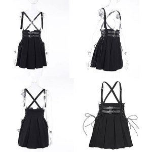 Falda gótica plisada para mujer, de cintura alta, estilo punk, al por mayor, con tiras ajustables y hebilla, falda corta - Product Image 5