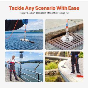 Kit d'aimant de pêche puissant à une seule face de 2000 LBS avec corde, mousqueton et force de traction - Product Image 6