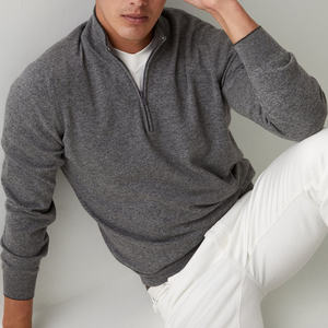 Pull en cachemire respirant pour homme, de haute qualité, prix de gros, sweat à capuche uni en coton avec demi-fermeture éclair - Product Image 6