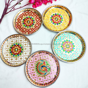 Ensemble de plateaux Thali en gros avec travail Meenakari, article de Pooja, pour temple domestique, Aarti Thali, cadeau de retour indien, plateau de mariage, cadeau de pendaison de crémaillère - Product Image 3