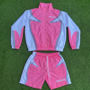 Custom Orange Windbreaker Jacket Shorts Set Men Sublimated Panels Tracksuit Lightweight Nylon High <b>Collar</b> Full Zip Jogger Suitss - Product Image 5