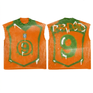 Camiseta sin mangas con estampado de goteo para hombre, estilo urbano, de punto, cuello redondo, ajuste regular, top estampado en amarillo y verde - Product Image 4