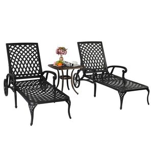 Lettino Prendisole da Giardino in Alluminio Pressofuso Nero 193*64.5*93cm con Schienale Regolabile - Product Image 2