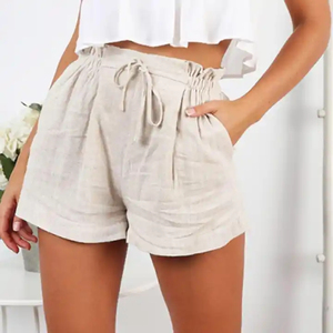 Shorts en toile de coton taille haute pour femme avec ceinture, broderie banane, imprimé animal, décontracté, respirant, ourlet effiloché, coupe régulière, délavé - Product Image 1