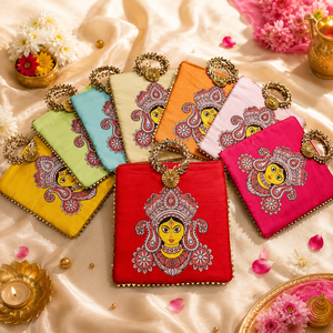 Sac fourre-tout festif en soie pour femme, motif déesse spirituelle, sac ethnique imprimé, cadeau de mariage indien, sac de retour de mariage, sac de créateur - Product Image 3
