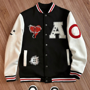 Custom Heart Embroidery Varsity <b>Jacket</b> Men Red <b>Patchwork</b> Streetwear Letterman <b>Jacket</b> White Sleeve Bomber Baseball <b>Jacket</b> - Product Image 1