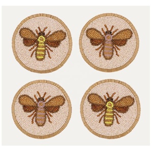 Handmade Glass Beads Tea Coaster Set of 4 Bee Design <b>Coffee</b> Mug Tea Cup Drink Glass Dining Home & Office <b>Table</b> Decor Coaster - Product Image 1