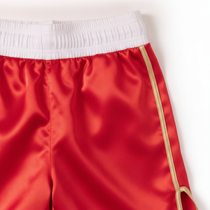 Shorts de boxe rouges avec bordure dorée, taille élastique, vêtements d'arts martiaux unisexes pour adultes - Product Image 2