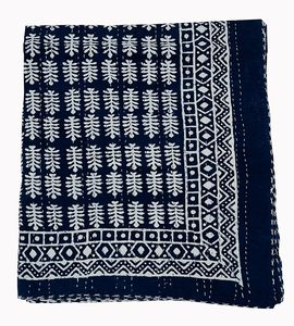 Silkgram Traditional Chinese Cotton Kantha <b>Quilt</b> Blue Floral Hand-Stitched Eco-Friendly All-Season Home Decor <b>Throw</b> Cover - Product Image 4