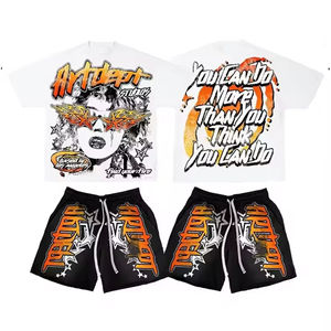 เสื้อยืดครอปพิมพ์ลาย DTG ทรงบ็อกซี่แบบวินเทจ ล้างสีด้วยกรด ผลิตตามสั่ง OEM ชุดเสื้อยืดแขนสั้นและกางเกงขาสั้น ชุดสตรีทแวร์ฮิปฮอปสำหรับผู้ชาย ฤดูร้อน - Product Image 1