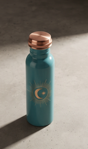 Bouteille d'eau en cuivre émaillée artisanale, motif artistique céleste de luxe, flacon ayurvédique pour le fitness, récipient écologique pour boissons - Product Image 5
